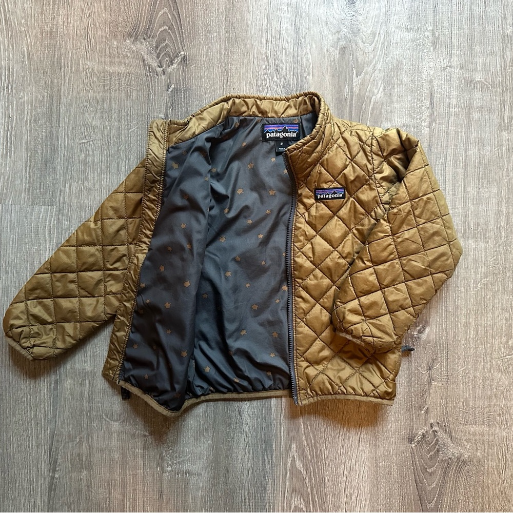 Patagonia 3T Toddler Boys Nano Puff | Coriander (COI) Brown & Grey Fox Print